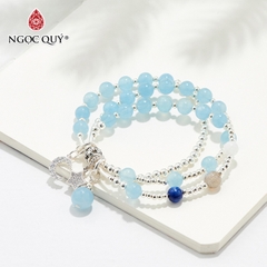 Vòng tay đá Aquamarine tự nhiên phối charm - Mẫu VC0936 - Ngọc Quý