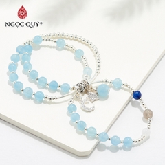 Vòng tay đá Aquamarine tự nhiên phối charm - Mẫu VC0936 - Ngọc Quý