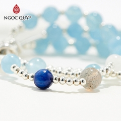 Vòng tay đá Aquamarine tự nhiên phối charm - Mẫu VC0936 - Ngọc Quý