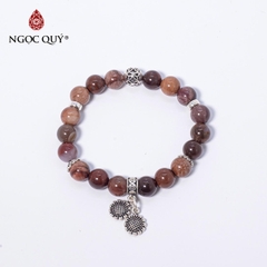 Vòng tay đá Gỗ hóa thạch tự nhiên phối charm - Mẫu VC1014 - Ngọc Quý