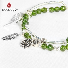 Vòng tay phong thủy 2 line đá diopside phối charm mây sét hạt 6mm hợp mệnh hỏa, mộc