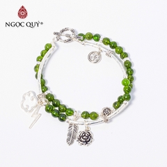 Vòng tay phong thủy 2 line đá diopside phối charm mây sét hạt 6mm hợp mệnh hỏa, mộc