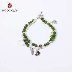 Vòng tay phong thủy 2 line đá diopside phối charm mây sét hạt 6mm hợp mệnh hỏa, mộc