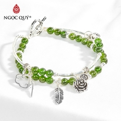 Vòng tay phong thủy 2 line đá diopside phối charm mây sét hạt 6mm hợp mệnh hỏa, mộc