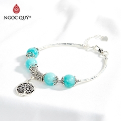 Vòng tay phong thủy đá amazonite phối charm cây bạc hạt 8mm hợp mệnh thuỷ, mộc