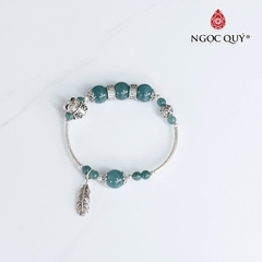 Vòng bạc phối lam ngọc charm mèo thần tài