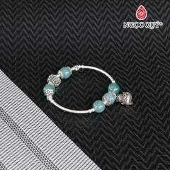 Vòng bạc phối lam ngọc charm mèo thần tài
