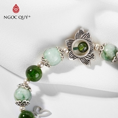Vòng tay phong thủy đá cẩm thạch phỉ thúy phối diopside charm hoa bạc hạt 8mm hợp mệnh hỏa, mộc