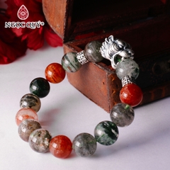 Vòng tay đá thạch anh ưu linh đa sắc phối đầu hổ hạt 12mm