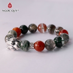 Vòng tay đá thạch anh ưu linh đa sắc phối đầu hổ hạt 12mm