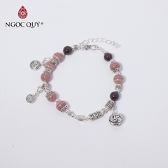 Vòng tay phong thủy đá garnet phối đá rhodochrosite và charm chuông hạt 7mm hợp mệnh hỏa, thổ
