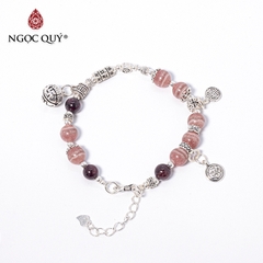 Vòng tay phong thủy đá garnet phối đá rhodochrosite và charm chuông hạt 7mm hợp mệnh hỏa, thổ