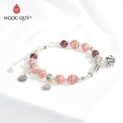Vòng tay phong thủy đá garnet phối đá rhodochrosite và charm chuông hạt 7mm hợp mệnh hỏa, thổ
