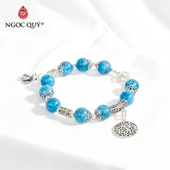 Vòng tay phong thủy đá Kyanite phối hồ ly treo hạt 10mm