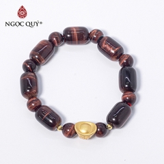 Vòng tay phong thủy đá mắt hổ nâu đỏ phối thỏi vàng hạt 10mm