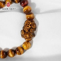Vòng tay phong thủy đá mắt hổ vàng nâu phối tỳ hưu đá hạt 8mm