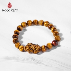 Vòng tay phong thủy đá mắt hổ vàng nâu phối tỳ hưu đá hạt 8mm