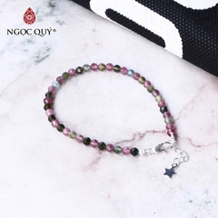 Vòng tay đá tourmaline đa sắc phối charm hạt facet 4mm