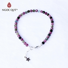 Vòng tay đá tourmaline đa sắc phối charm hạt facet 4mm