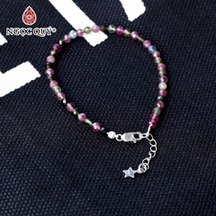 Vòng tay đá tourmaline đa sắc phối charm hạt facet 4mm