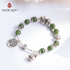 Vòng tay phong thủy đá diopside phối tỳ hưu bạc bạc hạt 8mm hợp mệnh hỏa, mộc