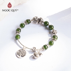 Vòng tay phong thủy đá diopside phối tỳ hưu bạc bạc hạt 8mm hợp mệnh hỏa, mộc