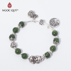 Vòng tay phong thủy đá diopside phối tỳ hưu bạc bạc hạt 8mm hợp mệnh hỏa, mộc