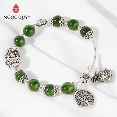 Vòng tay phong thủy đá diopside phối tỳ hưu bạc bạc hạt 8mm hợp mệnh hỏa, mộc