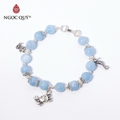 Vòng tay phong thủy đá aquamarine charm cua biển hạt 8mm mệnh thủy, mộc