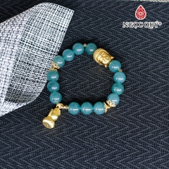 Vòng lam ngọc 10mm phối charm phật bạc mạ vàng