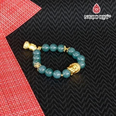 Vòng lam ngọc 10mm phối charm phật bạc mạ vàng