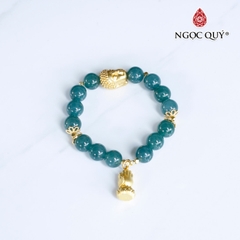 Vòng lam ngọc 10mm phối charm phật bạc mạ vàng