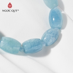 Vòng tay phong thủy lu thống đá aquamarine hạt 10mm mệnh thủy, mộc