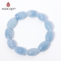 Vòng tay phong thủy lu thống đá aquamarine hạt 10mm mệnh thủy, mộc