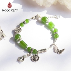 Vòng tay phong thủy đá ngọc bích phối charm hồ ly bạc hạt 7mm