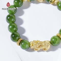 Vòng tay phong thủy đá ngọc bích phối tỳ hưu bạc mạ vàng hạt 10mm