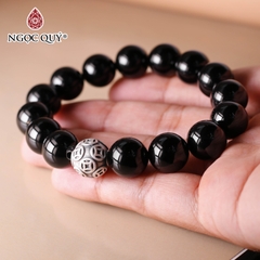 Vòng tay đá Obsidian mix charm cầu kim tiền