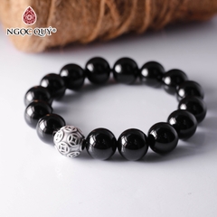 Vòng tay đá Obsidian mix charm cầu kim tiền