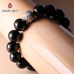 Vòng tay đá Obsidian mix charm cầu kim tiền