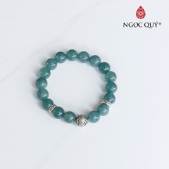 Vòng lam ngọc 10mm phối charm phật bạc mạ vàng