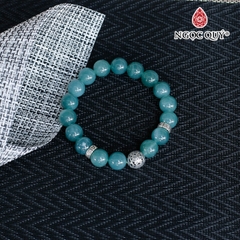 Vòng lam ngọc 10mm phối charm phật bạc mạ vàng
