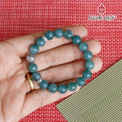 Vòng lam ngọc 10mm phối charm phật bạc mạ vàng