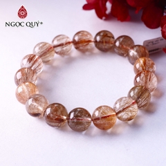 Vòng tay hạt trơn đá thạch anh tóc đỏ đồng trục 13mm