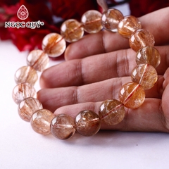 Vòng tay hạt trơn đá thạch anh tóc đỏ đồng trục 13mm