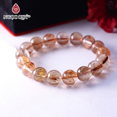 Vòng tay hạt trơn đá thạch anh tóc đỏ đồng trục 13mm