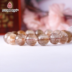 Vòng tay hạt trơn đá thạch anh tóc đỏ đồng trục 13mm