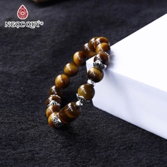 Vòng tay thạch anh mắt hổ vàng nâu lu thống phối charm bạc hạt 10mm