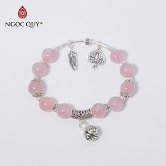 Vòng tay phong thủy đá thạch anh hồng phối charm chuông bạc hạt 10mm