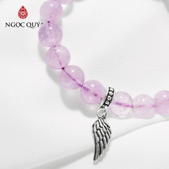 Vòng tay phong thủy đá thạch anh tím ngọc phối charm cánh bạc hạt 8mm