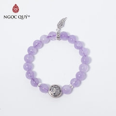 Vòng tay phong thủy đá thạch anh tím ngọc phối charm cánh bạc hạt 8mm